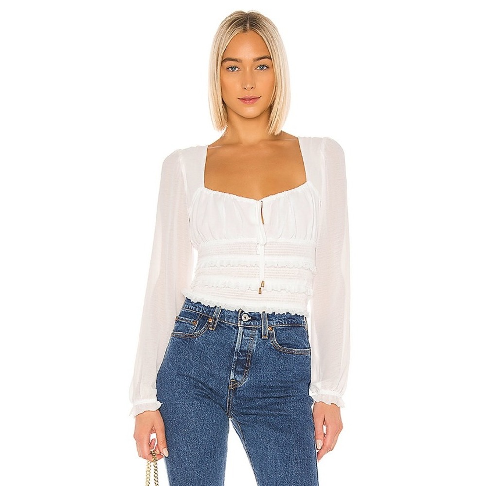 Free People Lolita Blouse White Size Large Peasant Top Long Sleeves‎